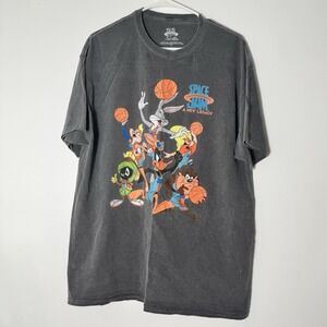 Vintage 1990s Space Jam Looney Tunes T-Shirt, Size Large, Black Grey Cartoons